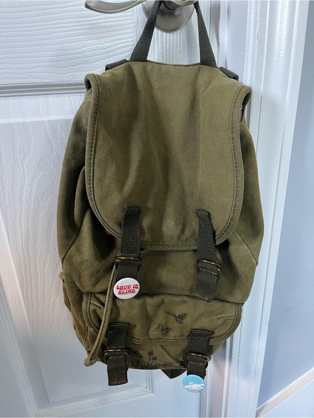Olive Green Canvas Backpack with Flap Closure